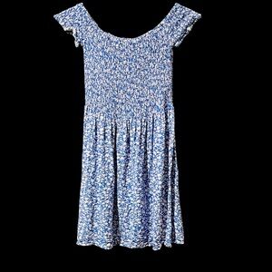 White & Blue Floral Mini Dress – Size 4